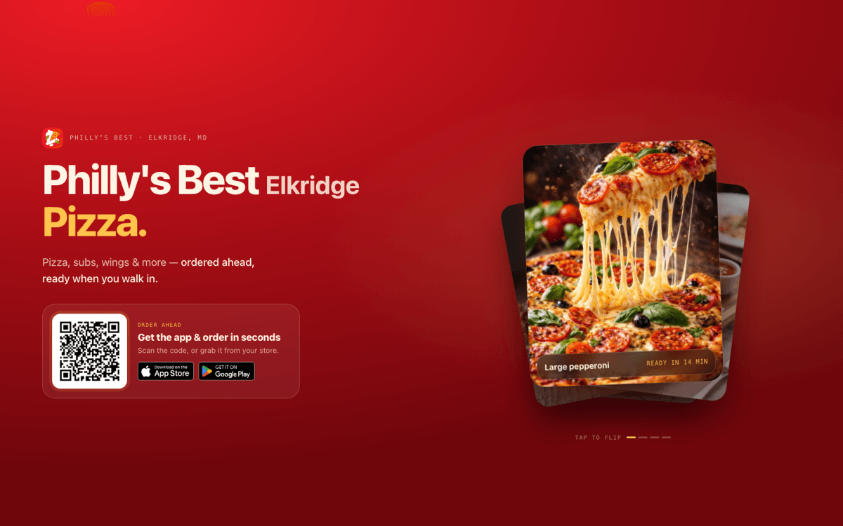 phillybestelkridge.com — the storefront, with QR-to-app ordering